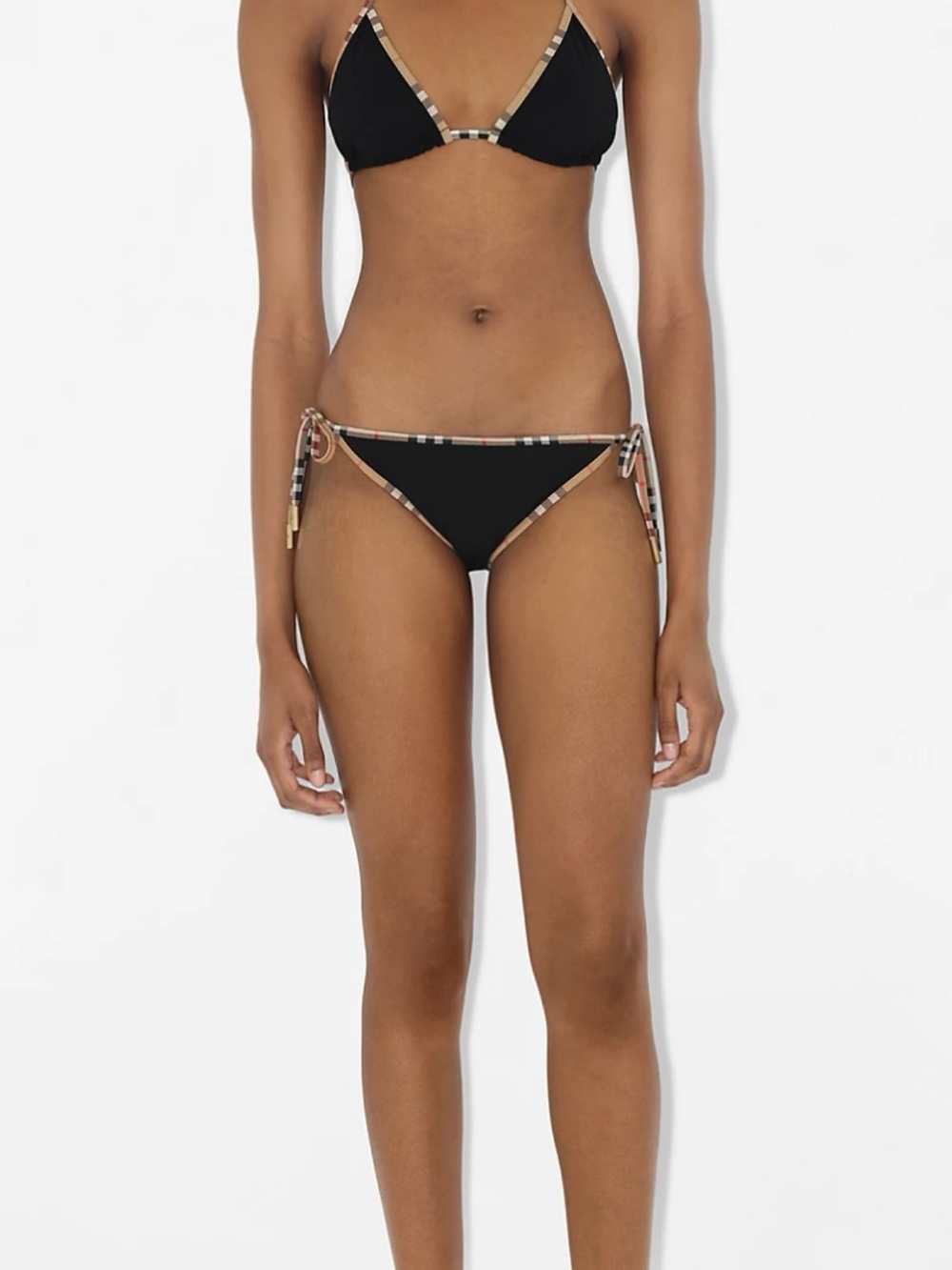 Burberry Plaid Trim Logo Black Triangle Halter Tie Side Bikini Set Size M NEW - Picture 9 of 9